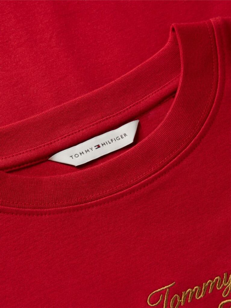 Red Logo Embroidery Crew Neck T-Shirt  Women