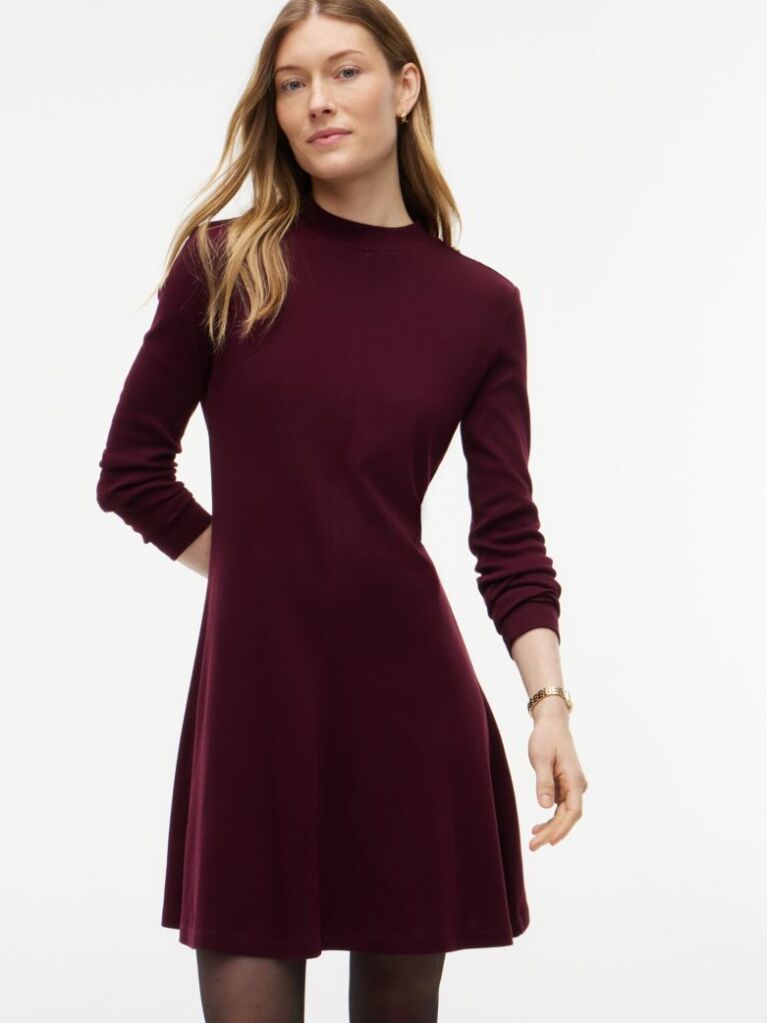 Red Gold-Tone Button Long Sleeve Midi Flare Dress  Women