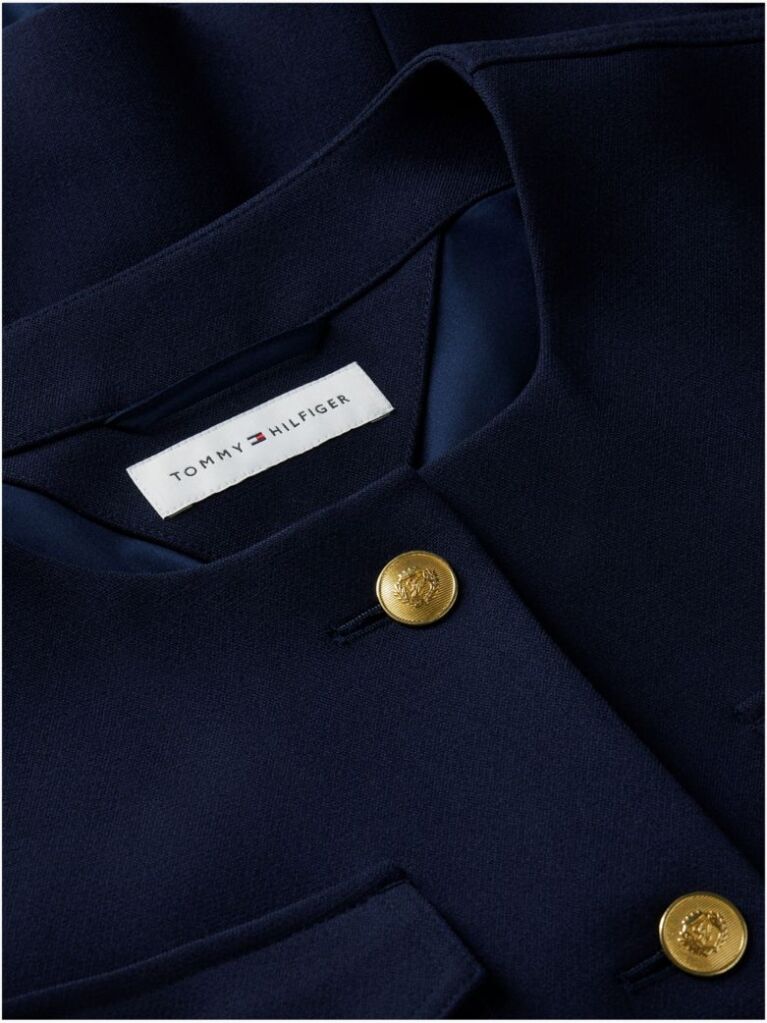 Blue Gold-Tone Button Collarless Slim Jacket  Women