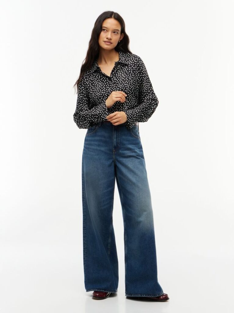 Black Relaxed Fit Print Satin Shirt  Women