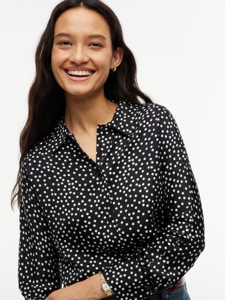 Black Relaxed Fit Print Satin Shirt  Women