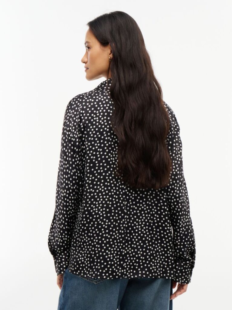 Black Relaxed Fit Print Satin Shirt  Women