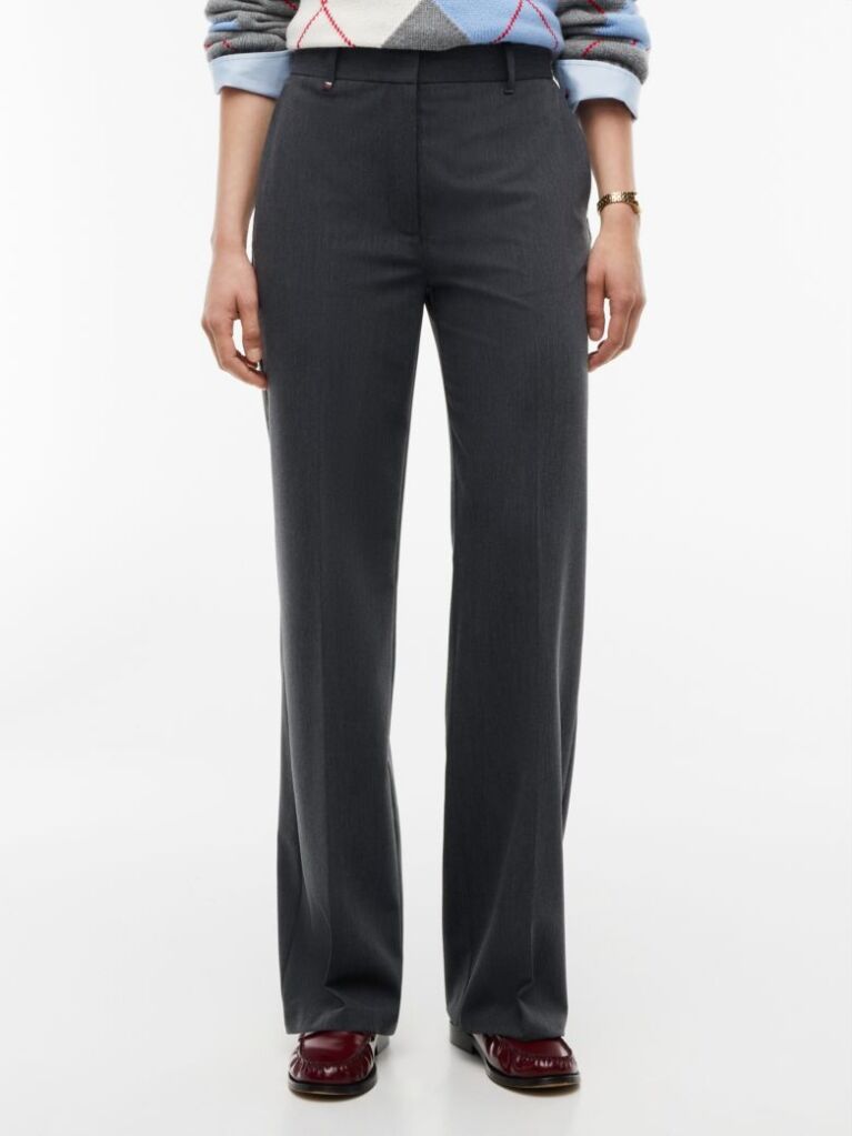 Grey Straight Leg Twill Trousers  Women