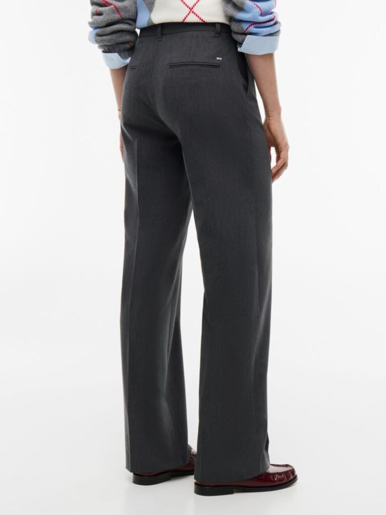 Grey Straight Leg Twill Trousers  Women