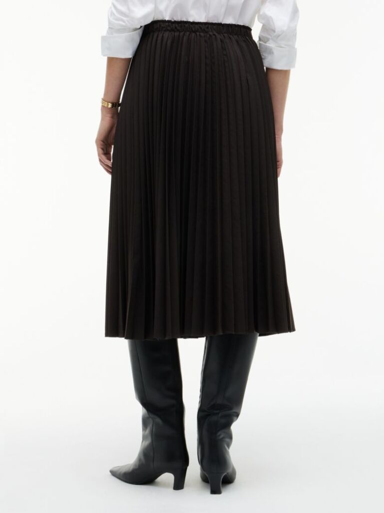 Brown Pleated Twill Midi Skirt  Women