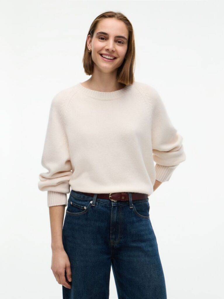 Beige Wool Blend Relaxed Jumper With Cashmere  Women