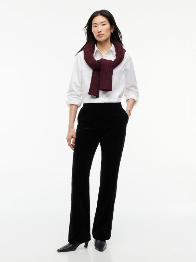 Black Slim Bootcut Velvet Trousers  Women