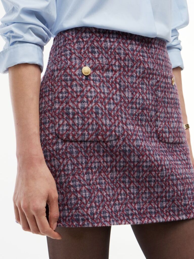 Multi Gold-Tone Button Wool Blend Mini Skirt  Women