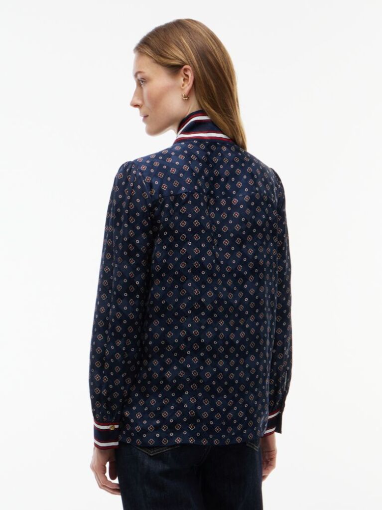 Blue Regular Fit Tie Neck Jacquard Shirt  Women