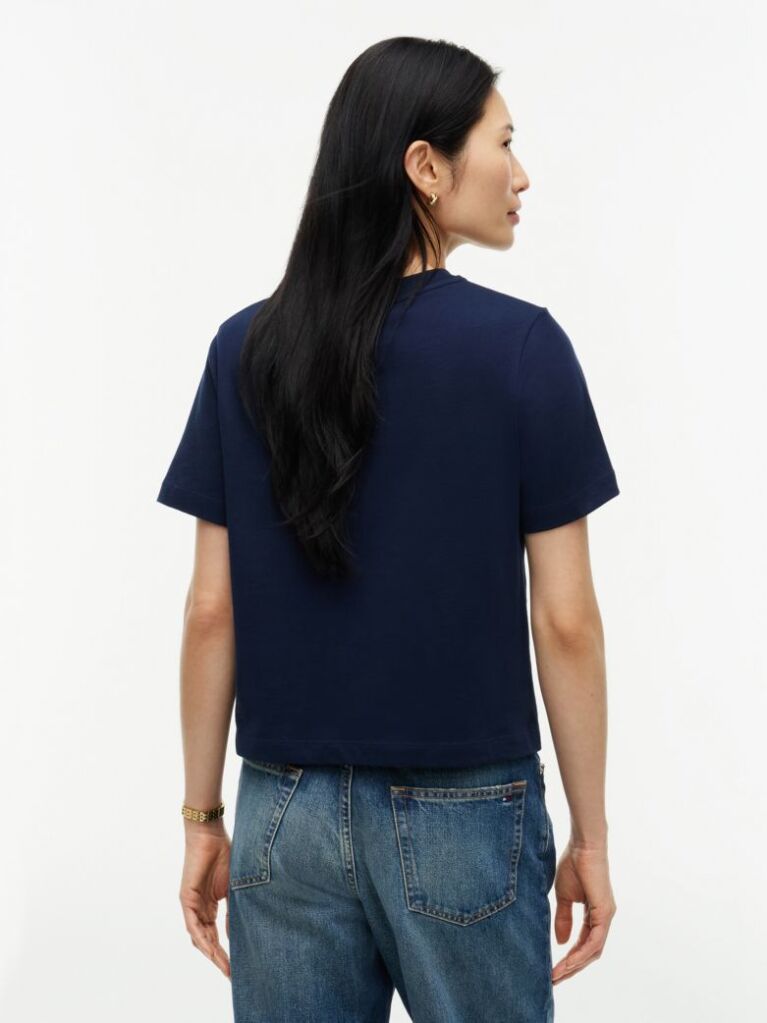 Μπλε Βαμβακερό T-Shirt Με Κλασική Λαιμόκοψη Και Λογότυπο  Γυναίκες
