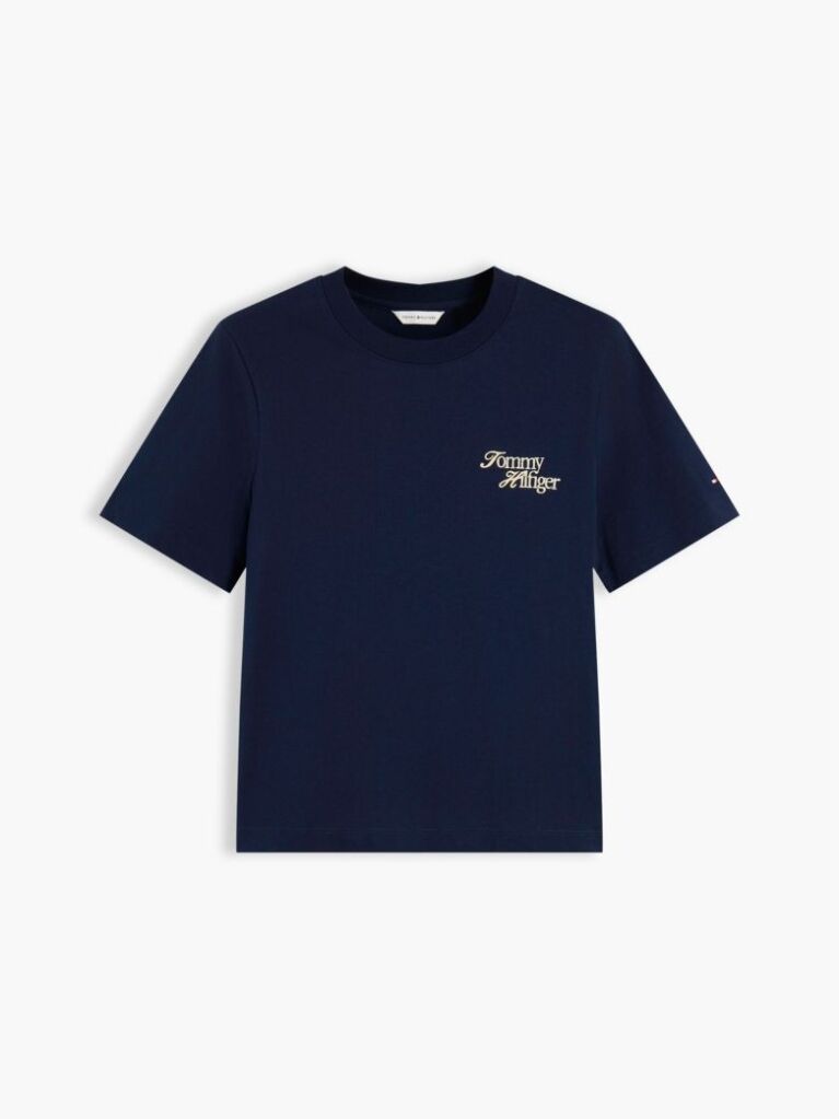 Μπλε Βαμβακερό T-Shirt Με Κλασική Λαιμόκοψη Και Λογότυπο  Γυναίκες