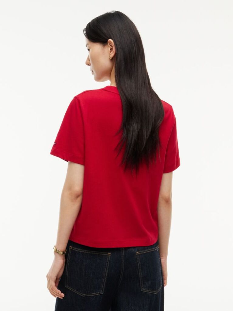 Κόκκινο Βαμβακερό T-Shirt Με Κλασική Λαιμόκοψη Και Λογότυπο  Γυναίκες