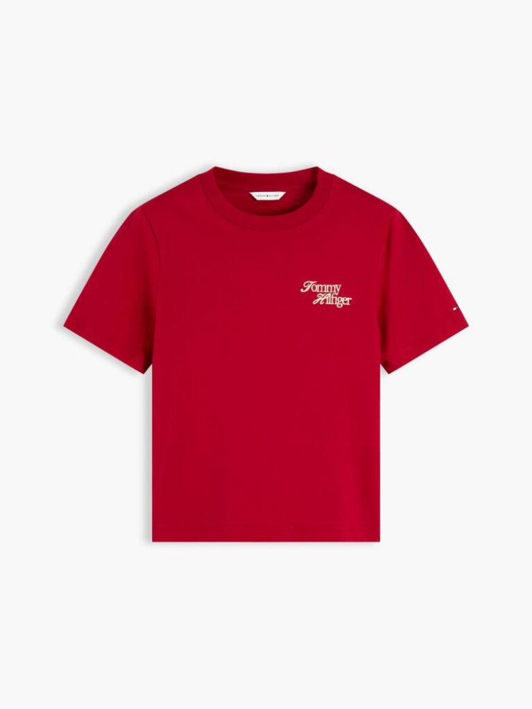 Κόκκινο Βαμβακερό T-Shirt Με Κλασική Λαιμόκοψη Και Λογότυπο  Γυναίκες
