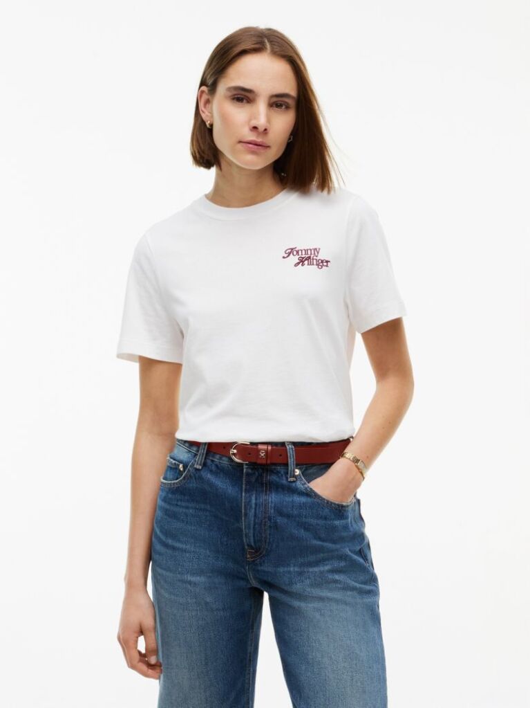 Μπεζ Βαμβακερό T-Shirt Με Κλασική Λαιμόκοψη Και Λογότυπο  Γυναίκες