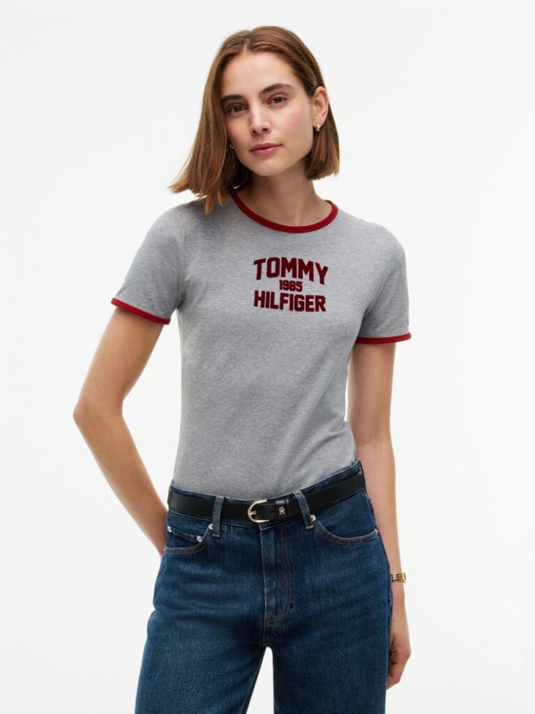 Grey Flock Varsity Logo Slim Ringer T-Shirt  Women