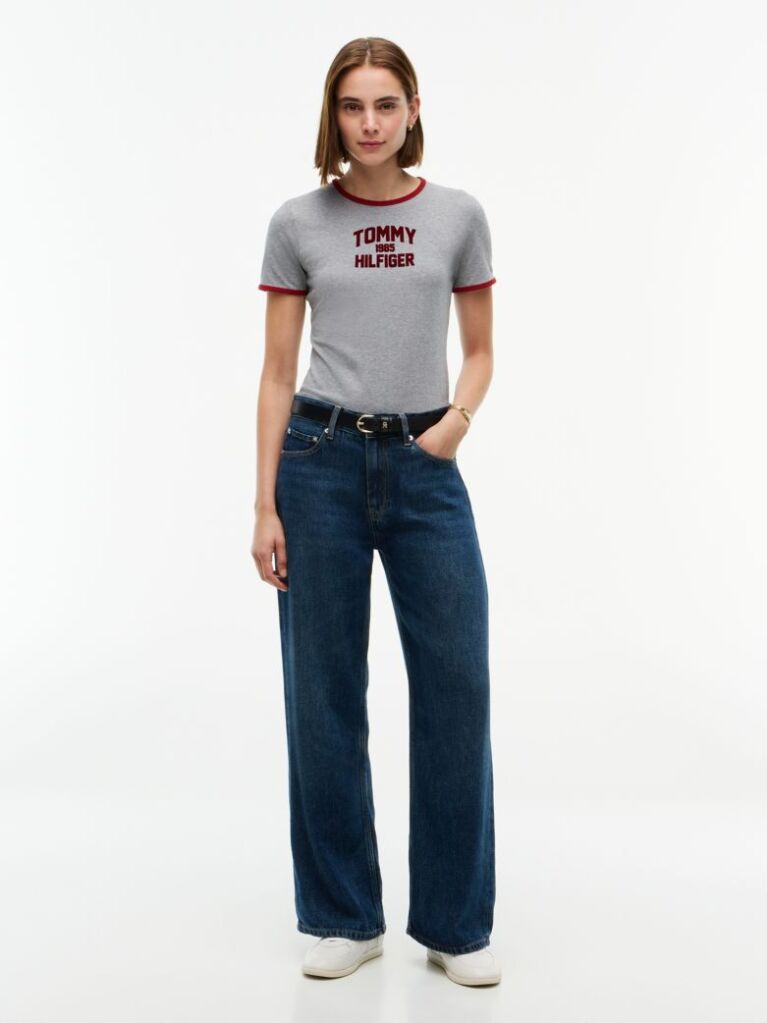 Grey Flock Varsity Logo Slim Ringer T-Shirt  Women