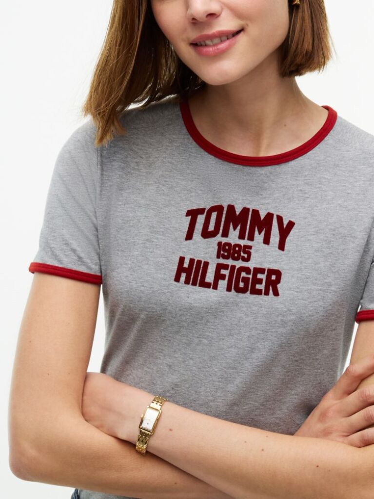 Grey Flock Varsity Logo Slim Ringer T-Shirt  Women