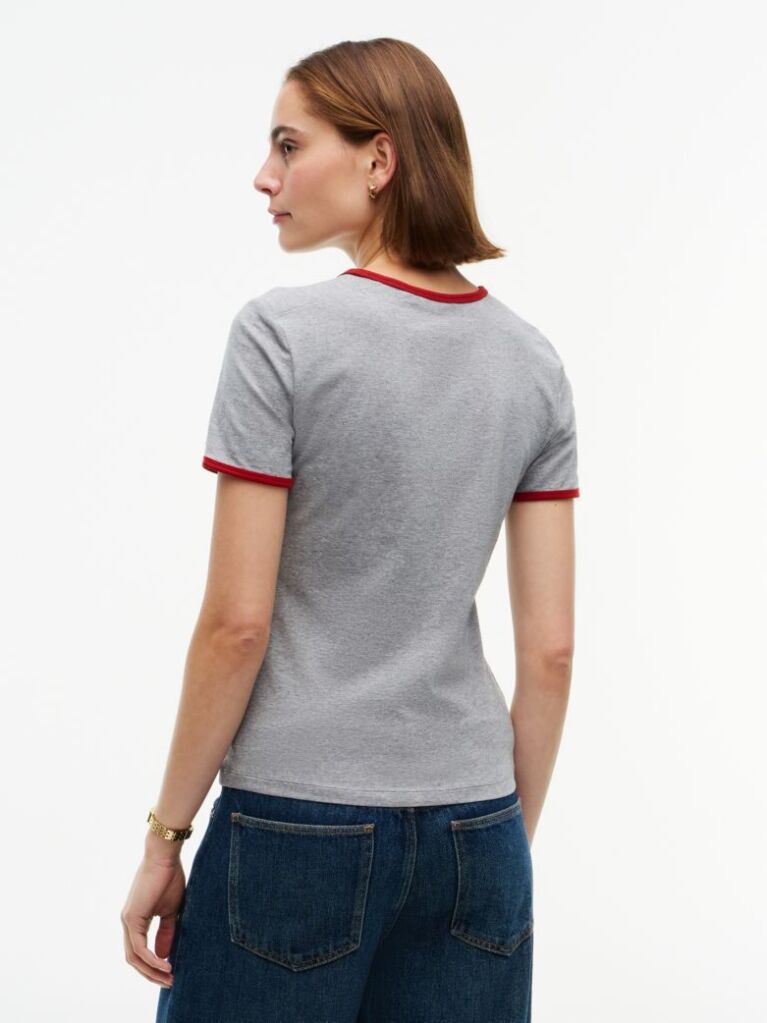 Grey Flock Varsity Logo Slim Ringer T-Shirt  Women