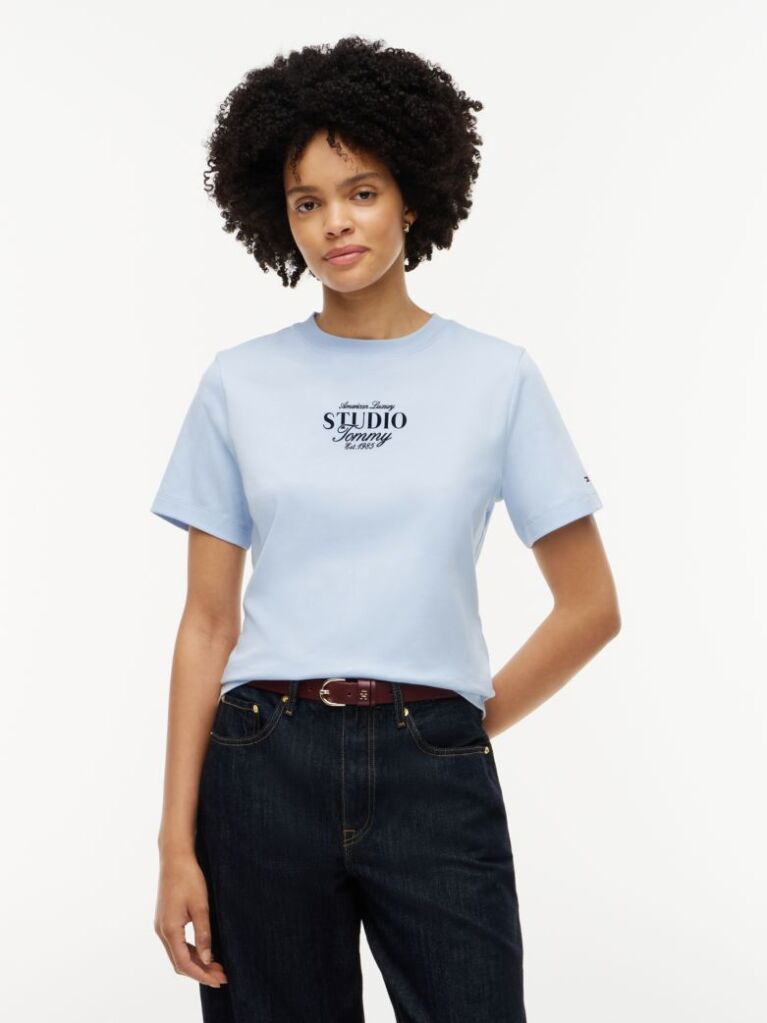Blue Logo Interlock Knit Crew Neck T-Shirt  Women