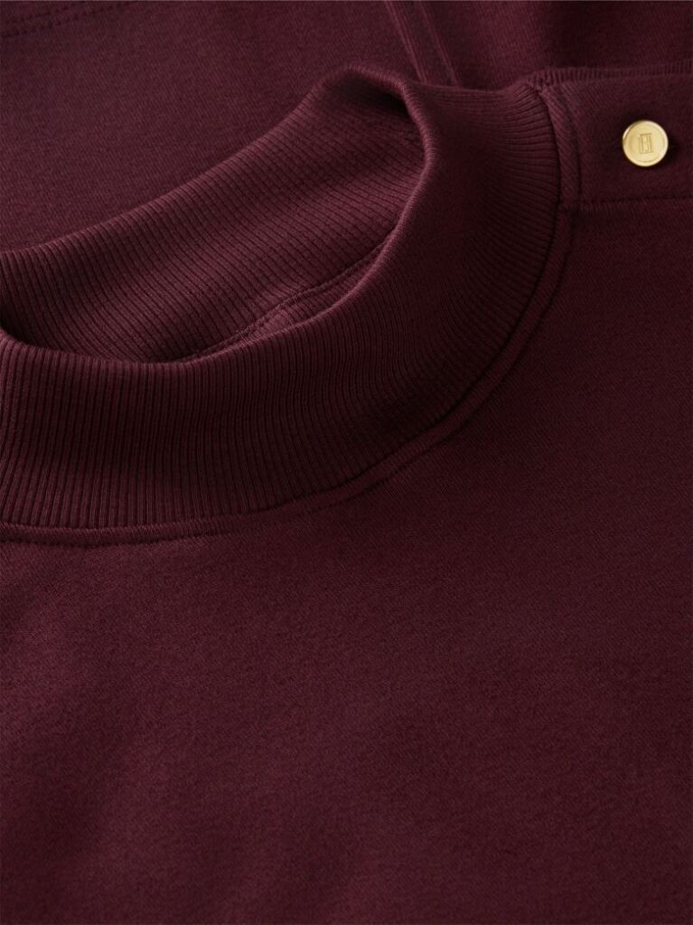 Red Gold-Tone Button Mock Neck T-Shirt  Women