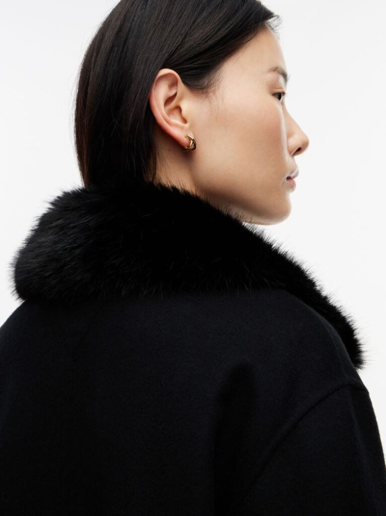 Black Faux Fur Collar Wool Blend Jacket  Women