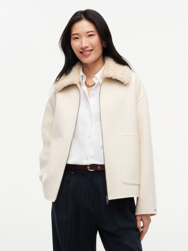 Beige Double-Faced Wool Blend Relaxed Jacket  Women