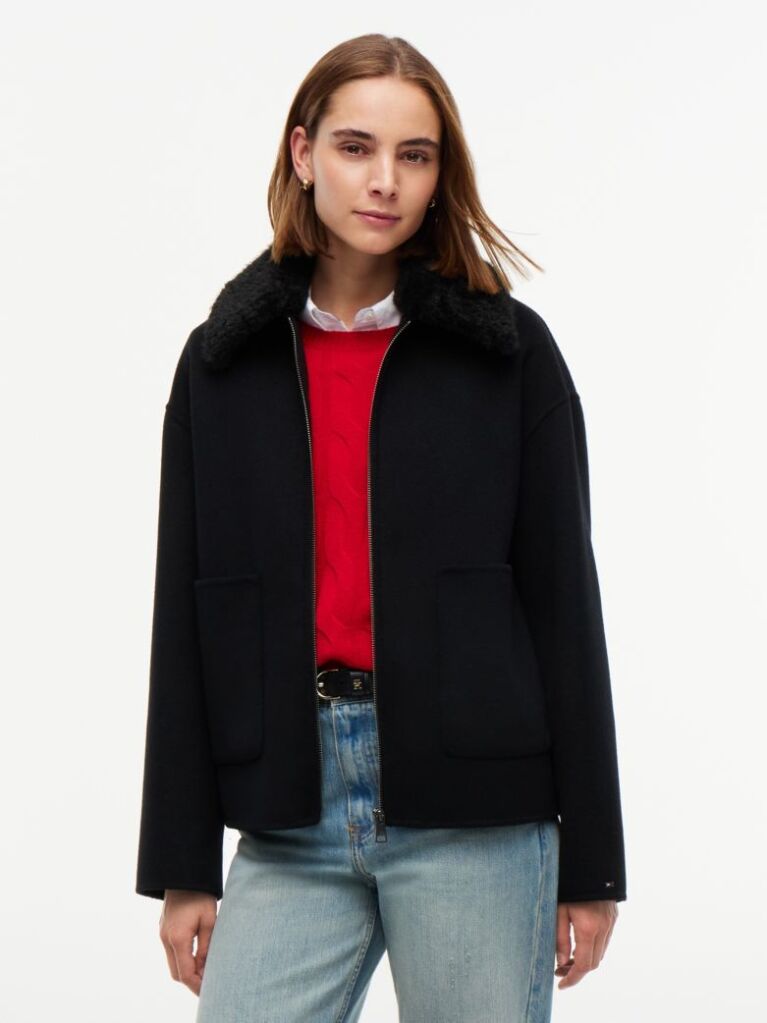 Black Double-Faced Wool Blend Relaxed Jacket  Women