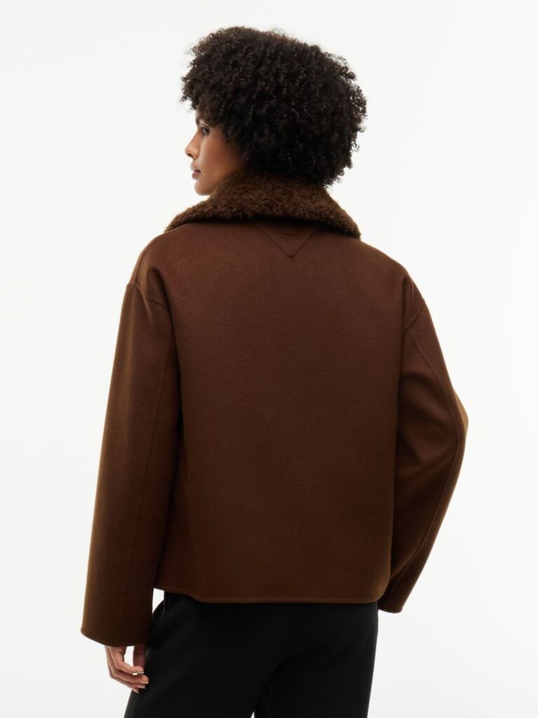 Brown Double-Faced Wool Blend Relaxed Jacket  Women