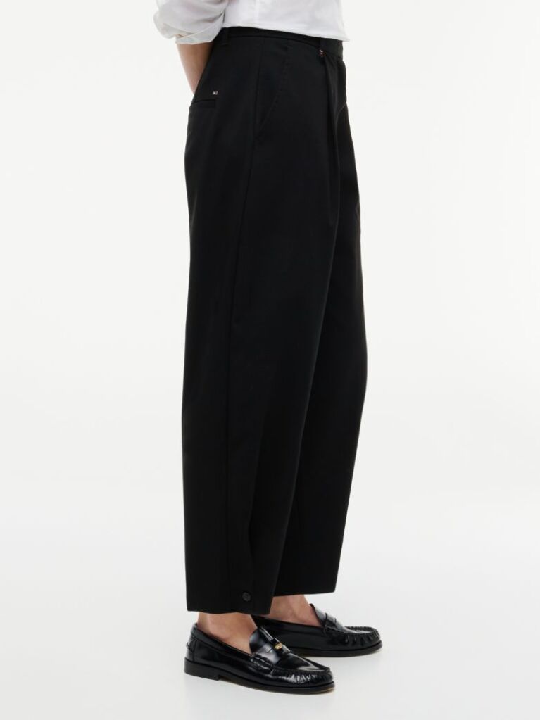 Black Travel Button Cuff Barrel Trousers  Women