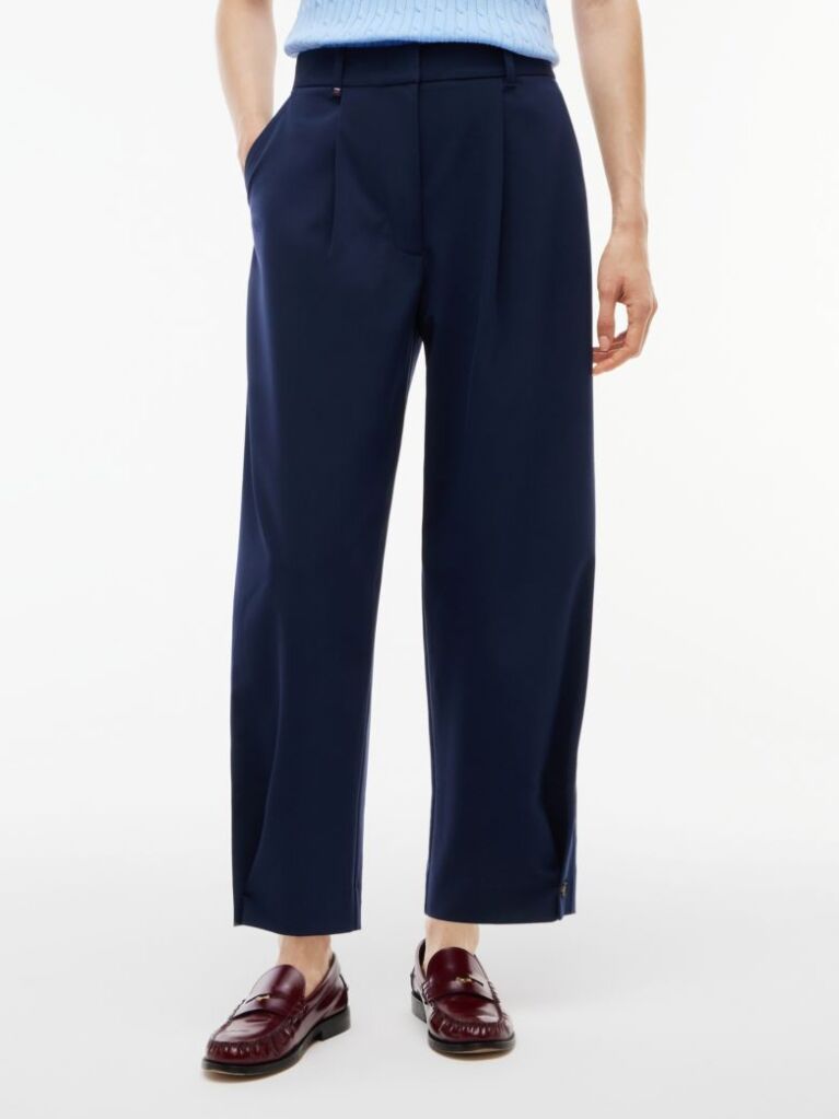 Blue Travel Button Cuff Barrel Trousers  Women