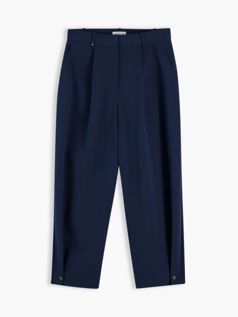 Blue Travel Button Cuff Barrel Trousers  Women