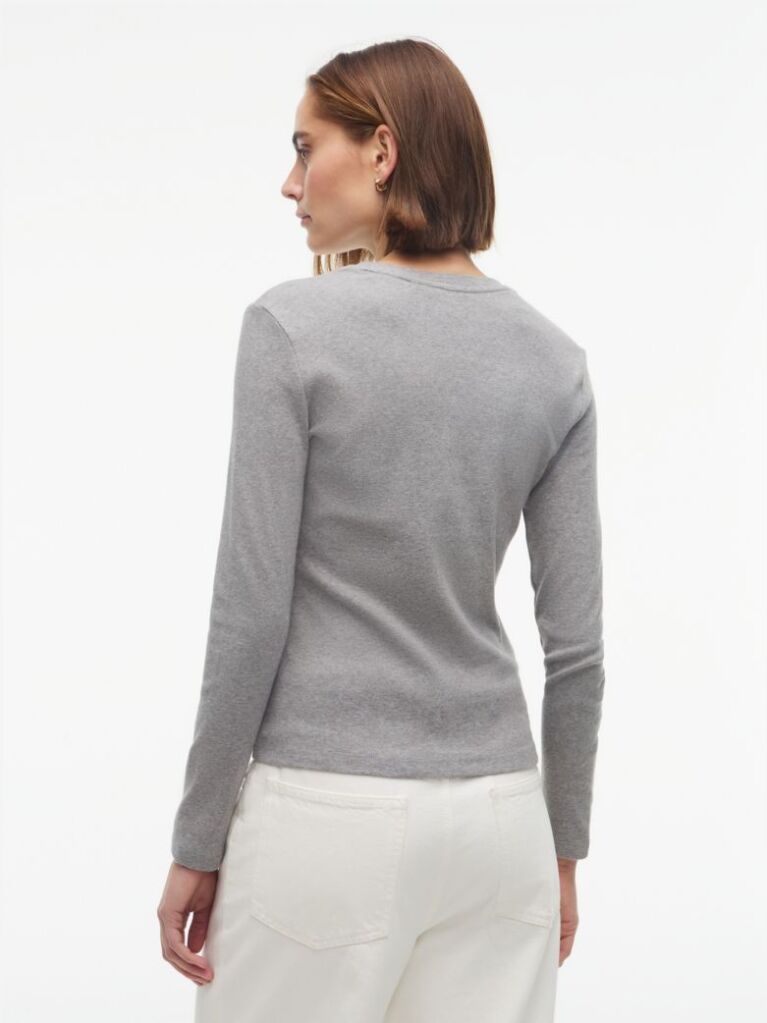 Grey Slim Crew Neck Long Sleeve T-Shirt  Women