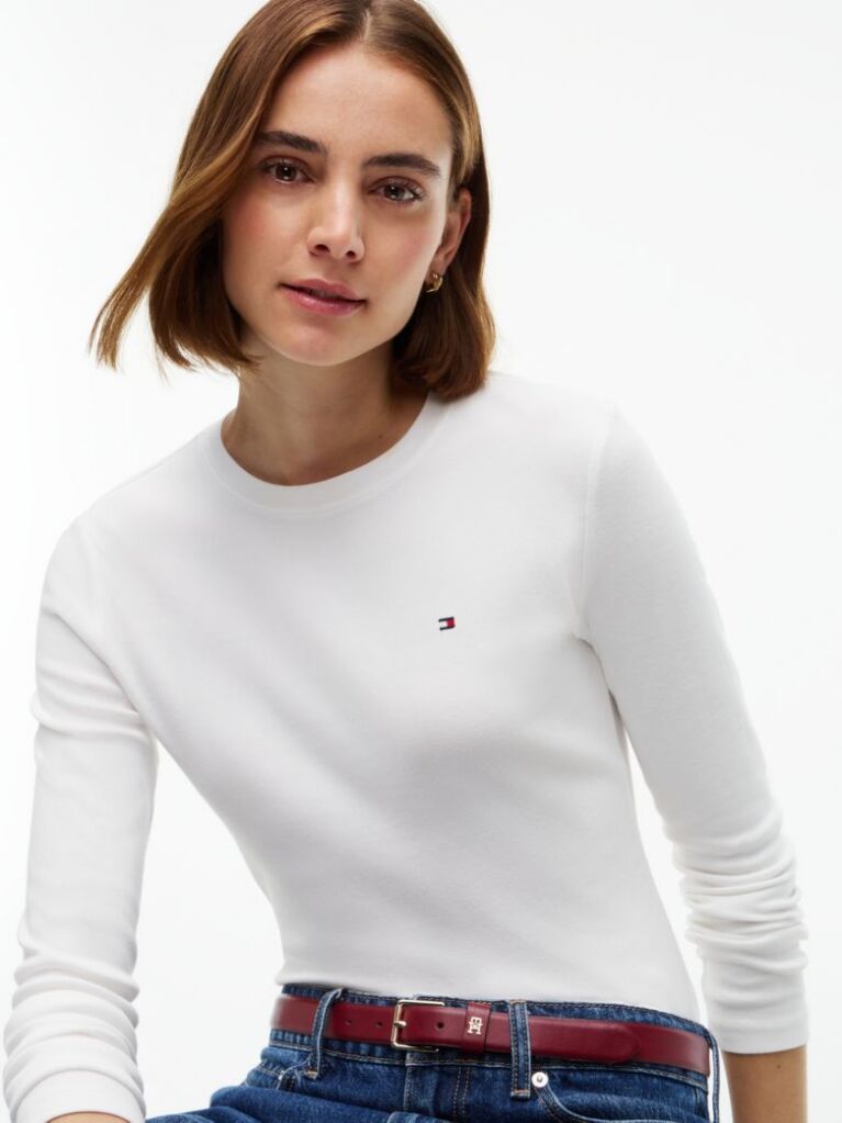 Beige Slim Crew Neck Long Sleeve T-Shirt  Women